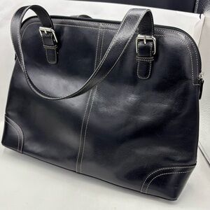 Authentic Fossil Genuine Leather black laptop tote bag 16 x 12 x 4